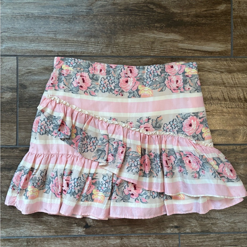 LoveShackFancy Floral Satin Mini Skirt
